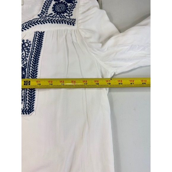 Saint Tropez West Embroidered Blouse Top White Blue Long Sleeve Boho Medium - Picture 7 of 12